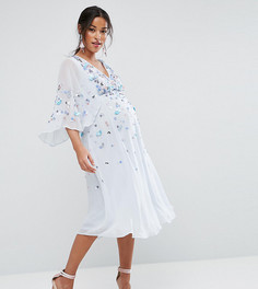Платье-кимоно миди с отделкой ASOS Maternity - Синий