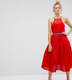 Платье миди для выпускного с принтом Love на поясе ASOS TALL - Красный