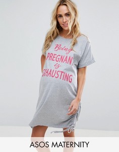 Футболка для сна с принтом ASOS Maternity Exhausting - Серый