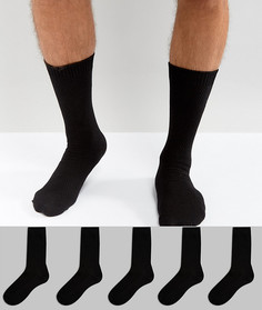 5 пар черных носков из вафельного трикотажа ASOS - Черный