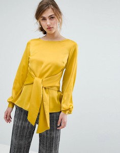 Атласная блузка с завязкой Closet London - Желтый