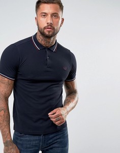 Поло слим темно-синего цвета с 2-цветной окантовкой Fred Perry - Темно-синий