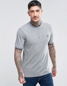Узкое поло с воротником в стиле куртки-пилот и молнией Fred Perry - Серый