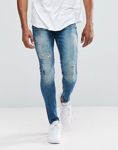 Синие джинсы скинни с эффектом потертости YOURTURN - Серый