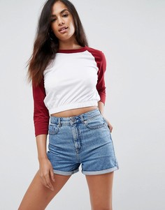 Укороченная футболка с рукавами колор блок и низом на резинке ASOS - Белый