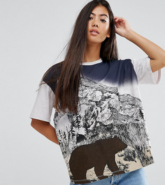 Свободная футболка в стиле ретро с принтом медведя ASOS PETITE - Серый