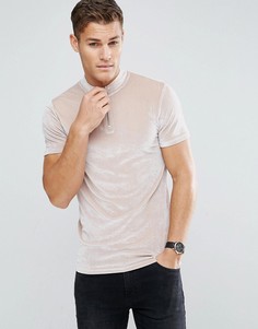 Бежевая облегающая футболка с молнией ASOS - Синий