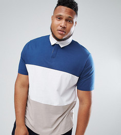 Футболка-поло колор блок в стиле регби ASOS PLUS - Темно-синий