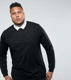 Черная удлиненная футболка-поло в стиле регби с длинными рукавами ASOS PLUS - Черный