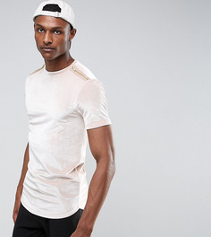 Велюровая обтягивающая футболка удлиненного кроя с молниями ASOS TALL - Бежевый