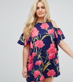 Платье-туника с открытыми плечами и цветочным принтом AX Paris Plus - Мульти