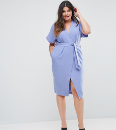 Платье с короткими рукавами и поясом Closet London Plus - Синий