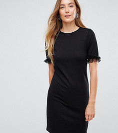 Платье-футболка из ткани понте с кружевными оборками на рукавах ASOS TALL - Черный