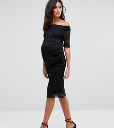 Кружевное платье с открытыми плечами и укороченными рукавами ASOS Maternity - Черный
