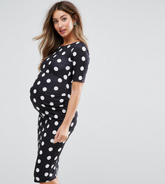 Платье в горошек с вырезом лодочкой и рукавами до локтя ASOS Maternity - Мульти
