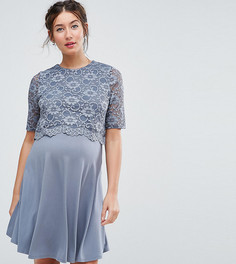 Короткое приталенное платье в два слоя с кружевом ASOS Maternity NURSING - Серый