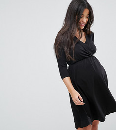 Короткое приталенное платье для беременных с запахом ASOS Maternity - Черный