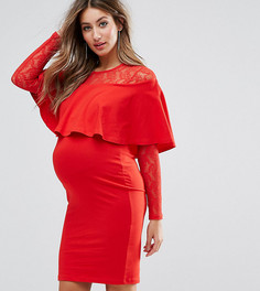 Облегающее платье мини с кружевом и оборками ASOS Maternity - Красный