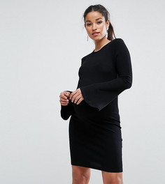 Облегающее платье мини в рубчик с рукавами клеш ASOS Maternity TALL - Черный