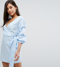 Платье-рубашка с запахом и оборками на рукавах Parallel Lines - Синий