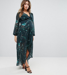 Платье макси с запахом, длинными рукавами и цветочным принтом Hope &amp; Ivy Maternity - Мульти