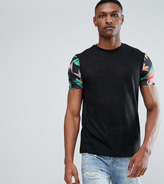Футболка под лен с цветочным принтом на рукавах ASOS TALL - Черный