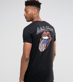 Удлиненная футболка с закатанными рукавами и принтом Rolling Stones ASOS TALL - Черный