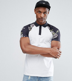 Поло с контрастными рукавами реглан с пиксельным принтом ASOS TALL - Белый