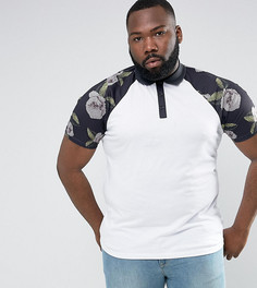 Поло с контрастными рукавами реглан с пиксельным принтом ASOS PLUS - Белый