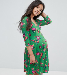 Зеленое приталенное платье с цветочным принтом для кормящих мам ASOS MATERNITY - Мульти