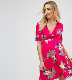 Розовое короткое приталенное платье с запахом и цветочным принтом ASOS Maternity NURSING - Мульти