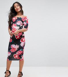 Платье в цветочек с широким вырезом и укороченными рукавами ASOS Maternity PETITE - Мульти