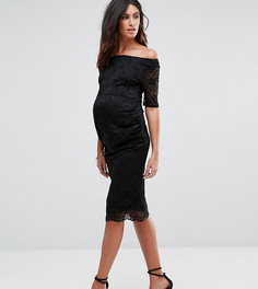 Кружевное платье с укороченными рукавами ASOS Maternity PETITE - Черный
