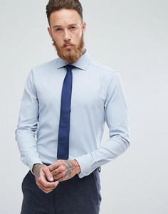 Синяя приталенная фактурная рубашка с двойными манжетами ASOS - Синий