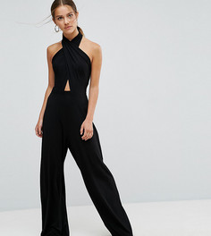 Комбинезон с запахом и широкими штанинами ASOS PETITE - Черный