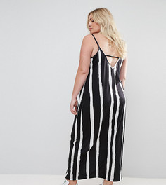 Платье макси с V-образным вырезом на спине и полосками ASOS CURVE - Мульти