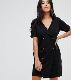 Платье с кнопками и складкой на спине ASOS PETITE - Черный