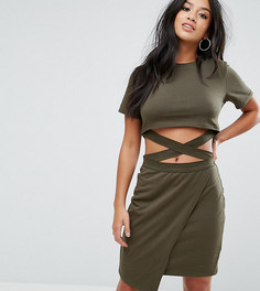 Облегающее платье-футболка мини с вырезами и ремешками ASOS PETITE - Мульти