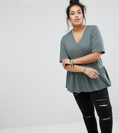 Футболка с оборкой ASOS CURVE - Зеленый