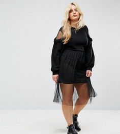Платье-джемпер с сеткой и вырезами на плечах Boohoo Plus - Черный