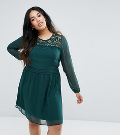 Короткое приталенное платье с кружевной отделкой Junarose - Зеленый