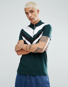 Футболка-поло с воротником на молнии и шевронными вставками ASOS - Зеленый