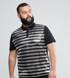 Футболка-поло в полоску из пайеток ASOS PLUS - Черный