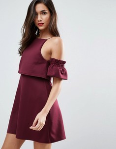 Платье мини с кроп-топом и оборками на рукавах ASOS - Красный