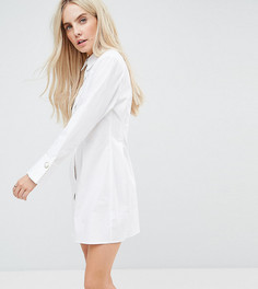 Хлопковое платье-рубашка с отделкой искусственным жемчугом ASOS PETITE - Белый