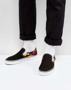 Черные кеды-слипоны с принтом языков пламени Vans VA38F7PHN - Черный