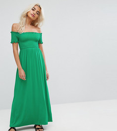 Легкое платье макси с присборенной вставкой ASOS PETITE - Зеленый