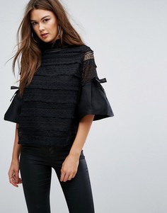 Топ с расклешенными рукавами и бантом Boohoo - Черный