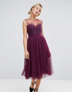 Платье миди с кружевной отделкой Little Mistress - Фиолетовый