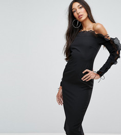 Облегающее платье миди с открытыми плечами и оборками Missguided Tall - Черный